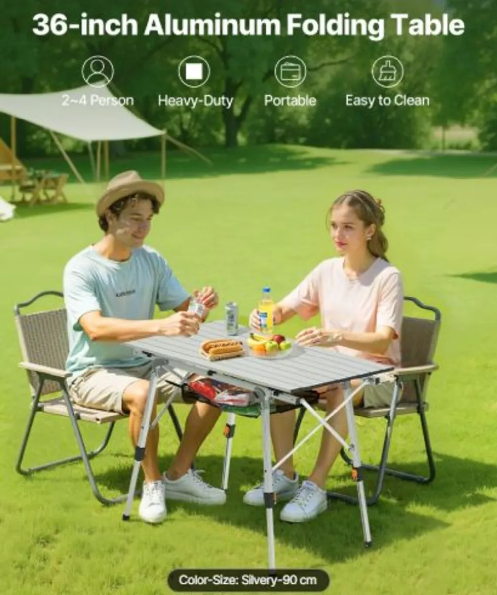 Folding Camping Table, Portable Roll Up Side Table - Image 2
