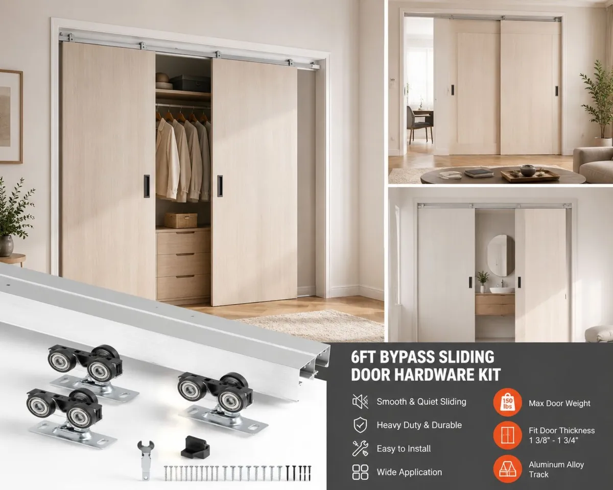 6ft Double Sliding Door Hardware Kit Aluminium Tra - Image 1