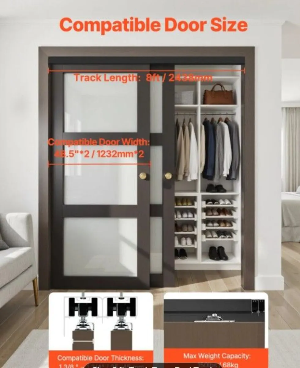 8ft Double Sliding Door Hardware Kit Aluminium Tra - Image 3