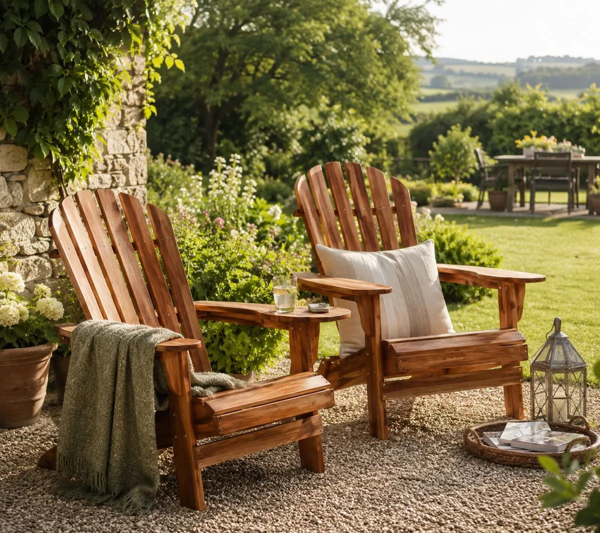 Set of 2 Folding Adirondack Chairs  Solid Acacia W - Image 2