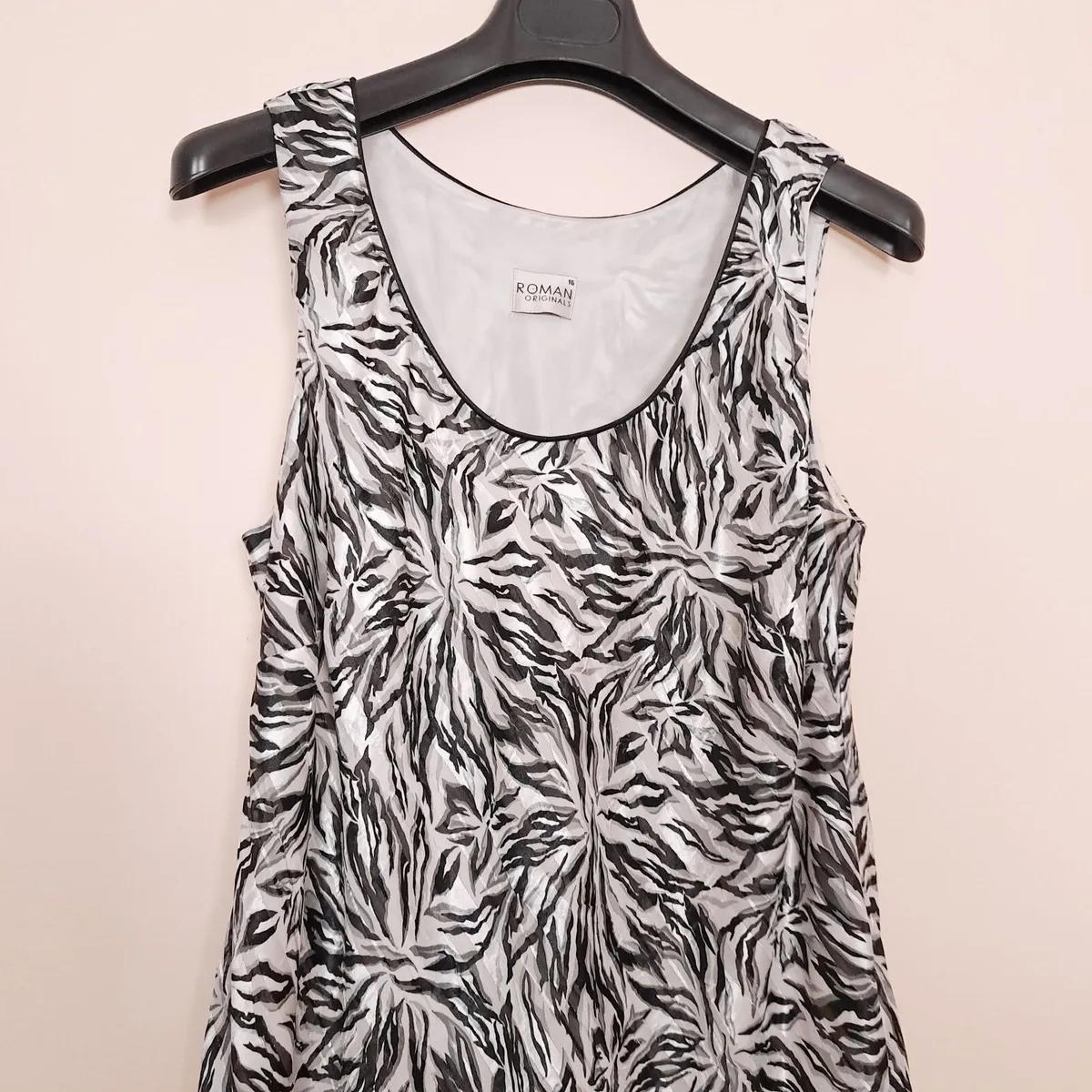 Roman Black White Metallic Midi Dress 16UK/44EU - Image 2