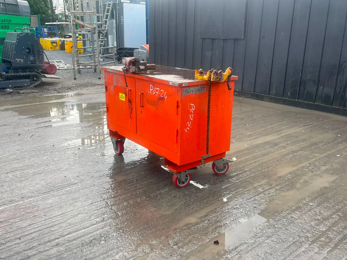 Mobile Steel Workbench with Lockable Cabinet - Image 3