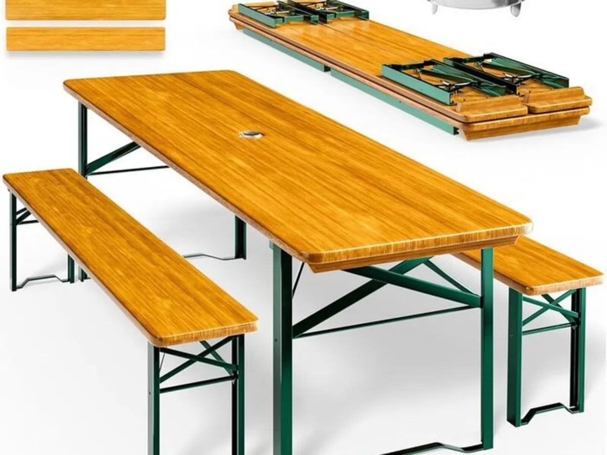 Wooden Folding table and two benches picnic set ( - Image 3