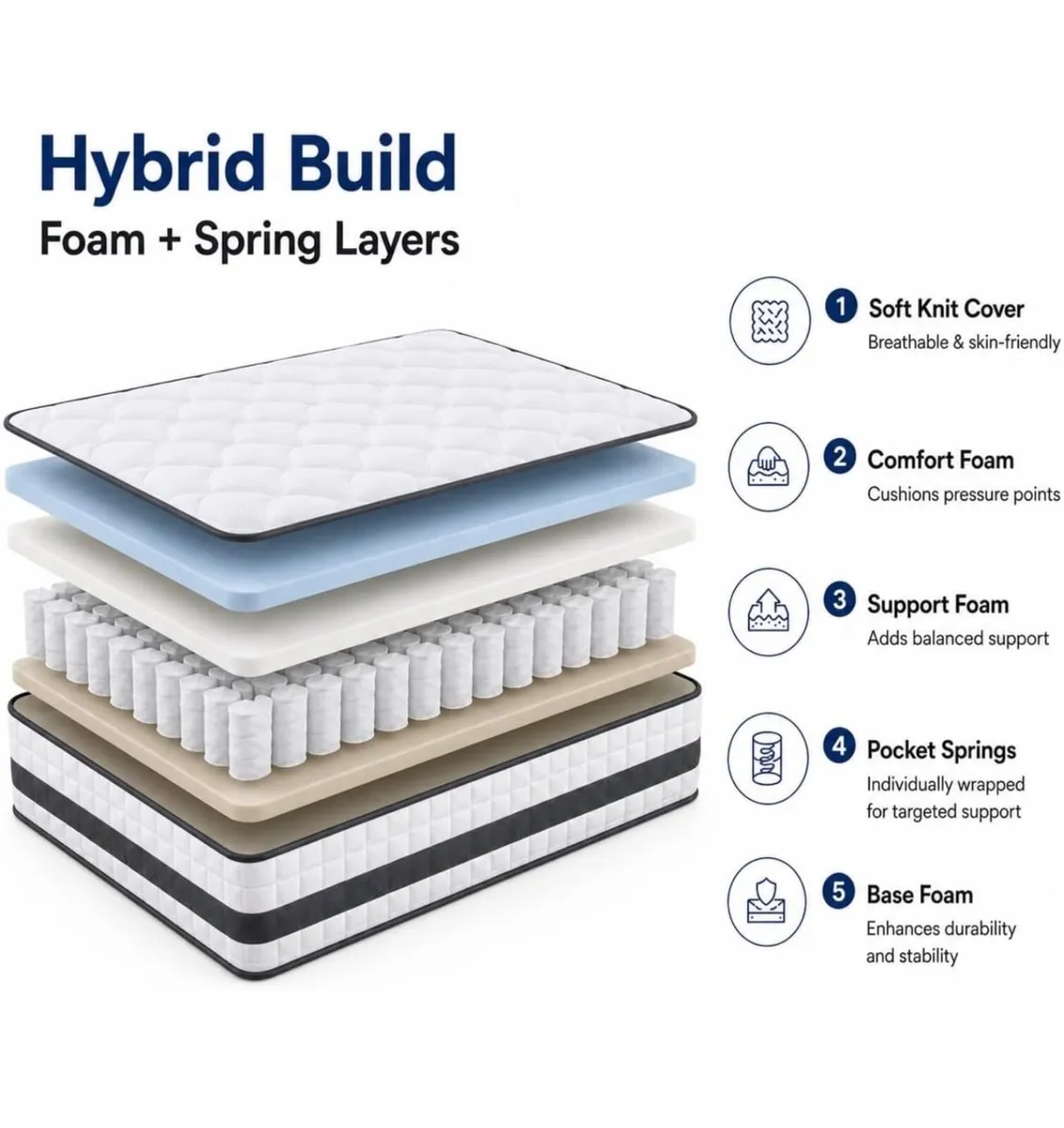 King Mattress, Hybrid Memory Foam and Spring, Zona - Image 3