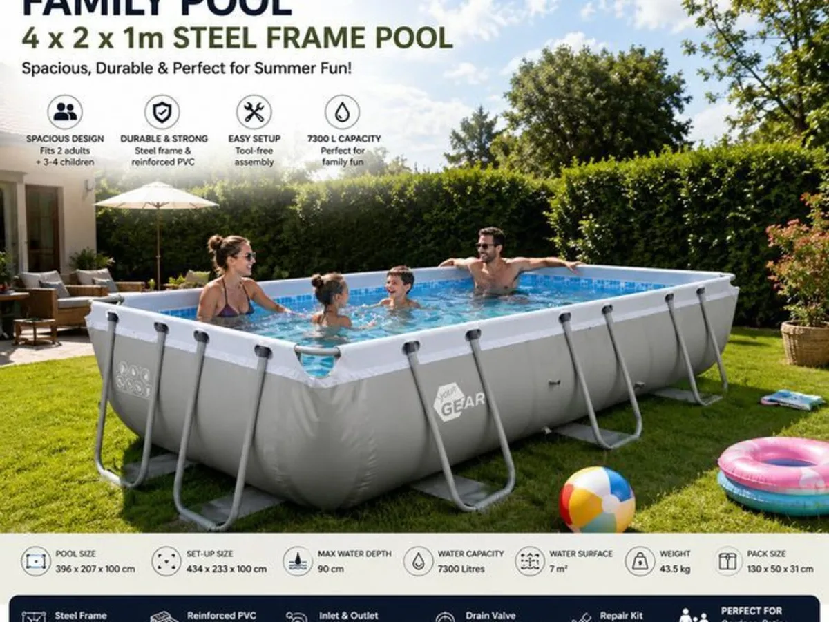 Family Pool 4 x 2 x 1 m Steel Frame Swimming Pool - Image 1