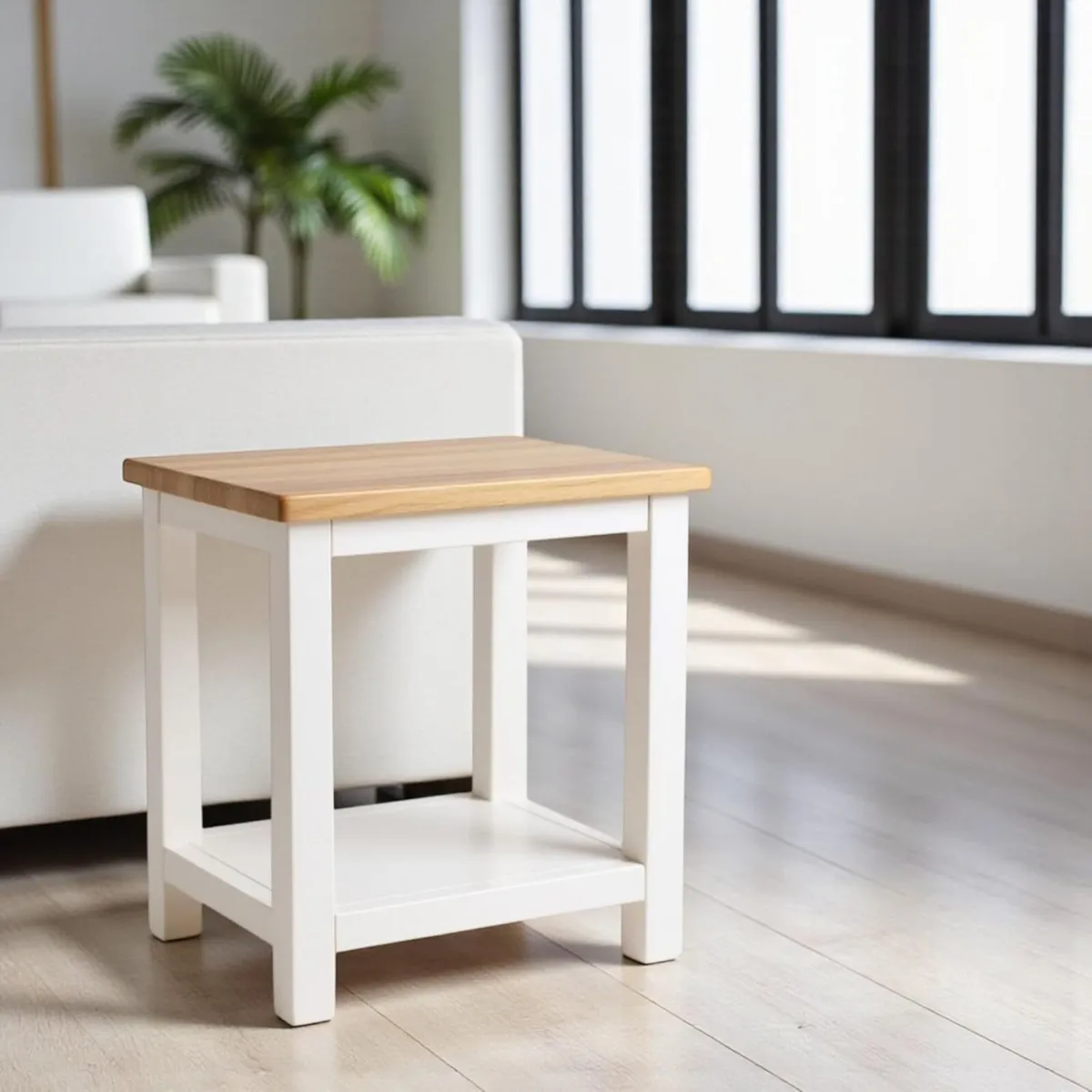 Side Table Painted Sofa with Oak Top Wooden - Image 1