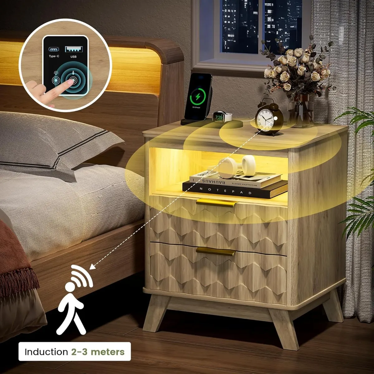 Gurexl Smart Bedside Table with Charging Station - Image 4