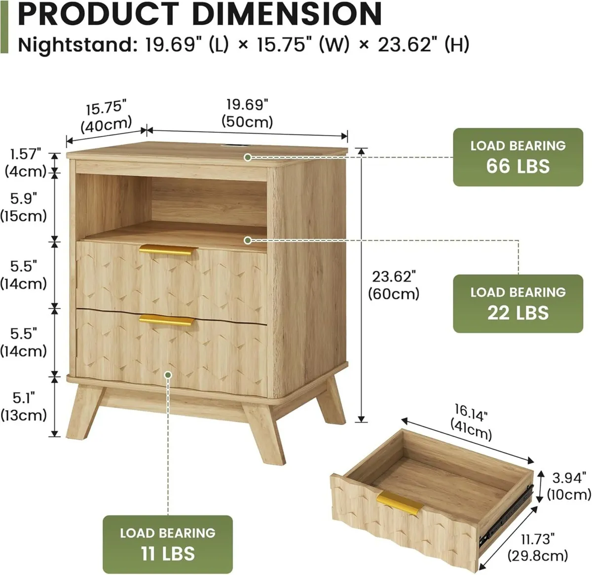 Gurexl Smart Bedside Table with Charging Station - Image 2