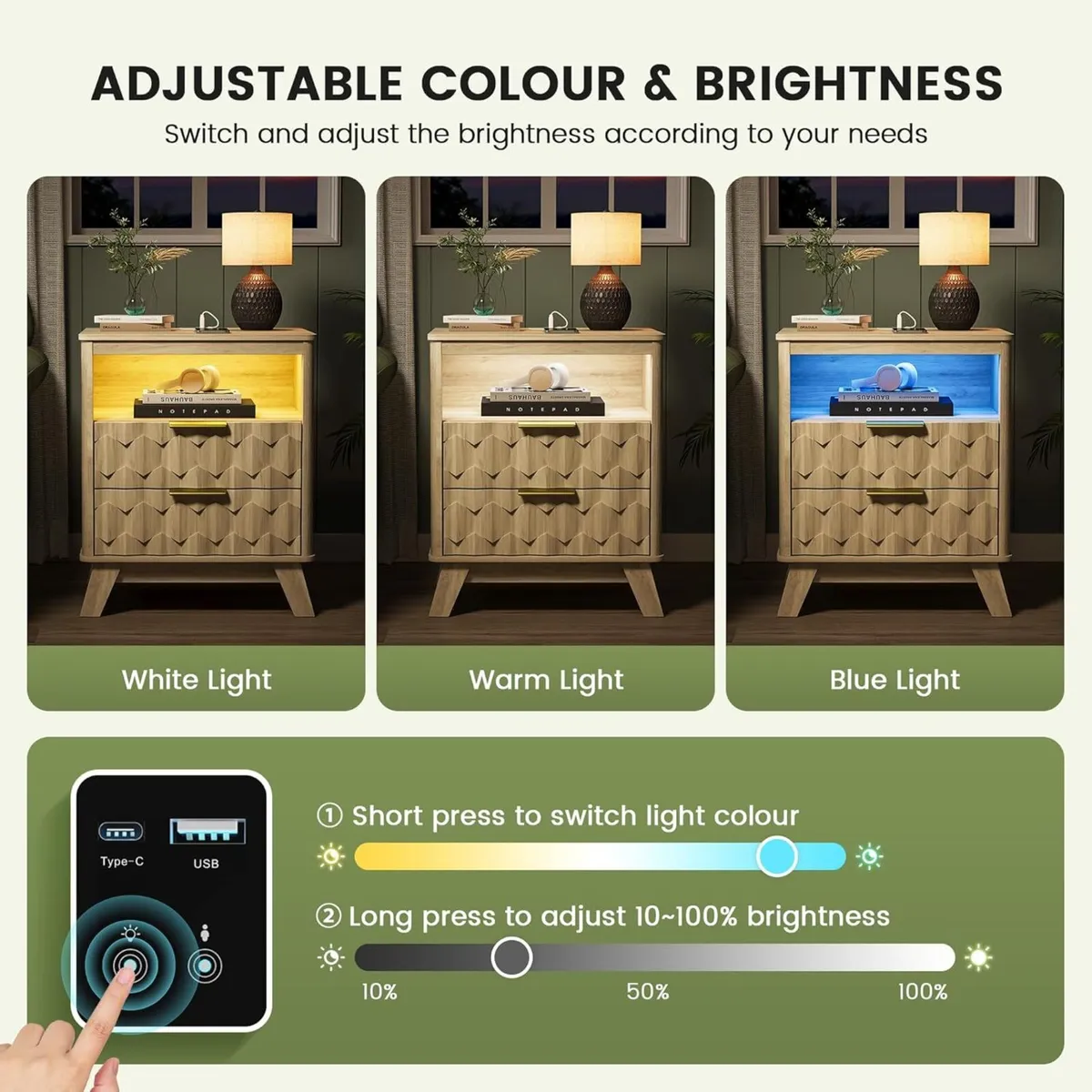 Gurexl Smart Bedside Table with Charging Station - Image 3