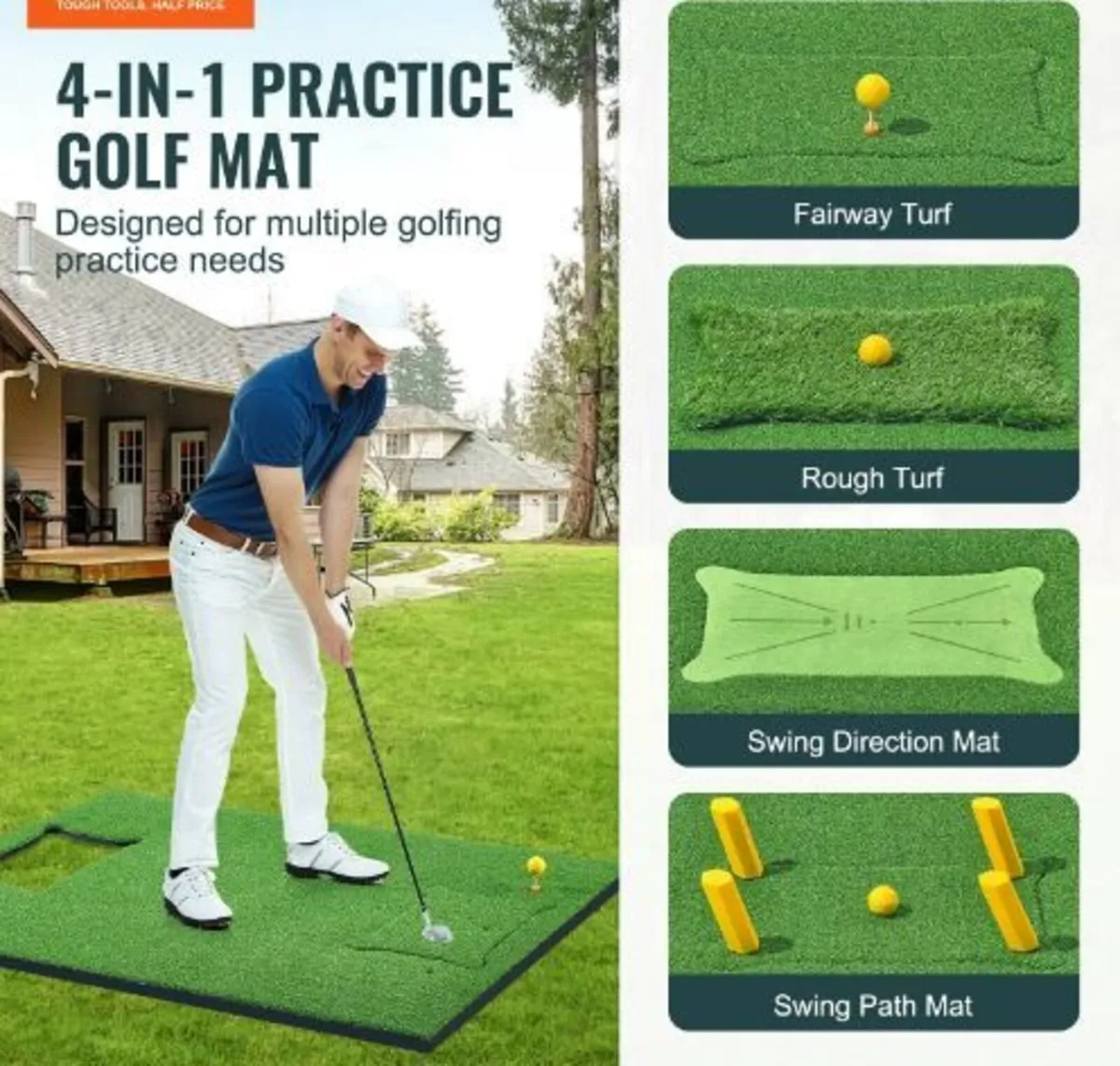4 IN 1 Golf Hitting Mat, 5x4ft Artificial - Image 2