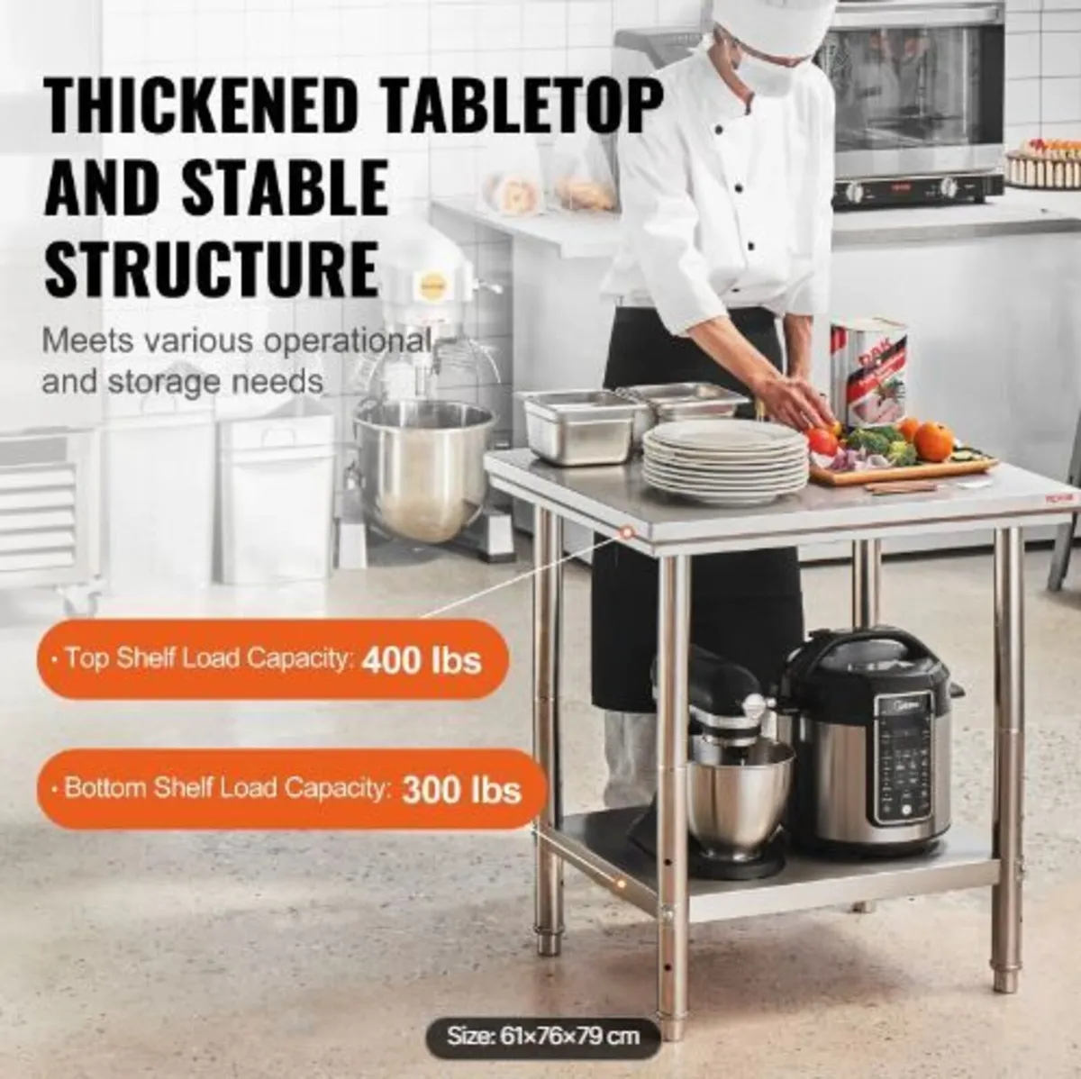 Stainless Steel Prep Table, 24 x 30 x 31 Inch - Image 2