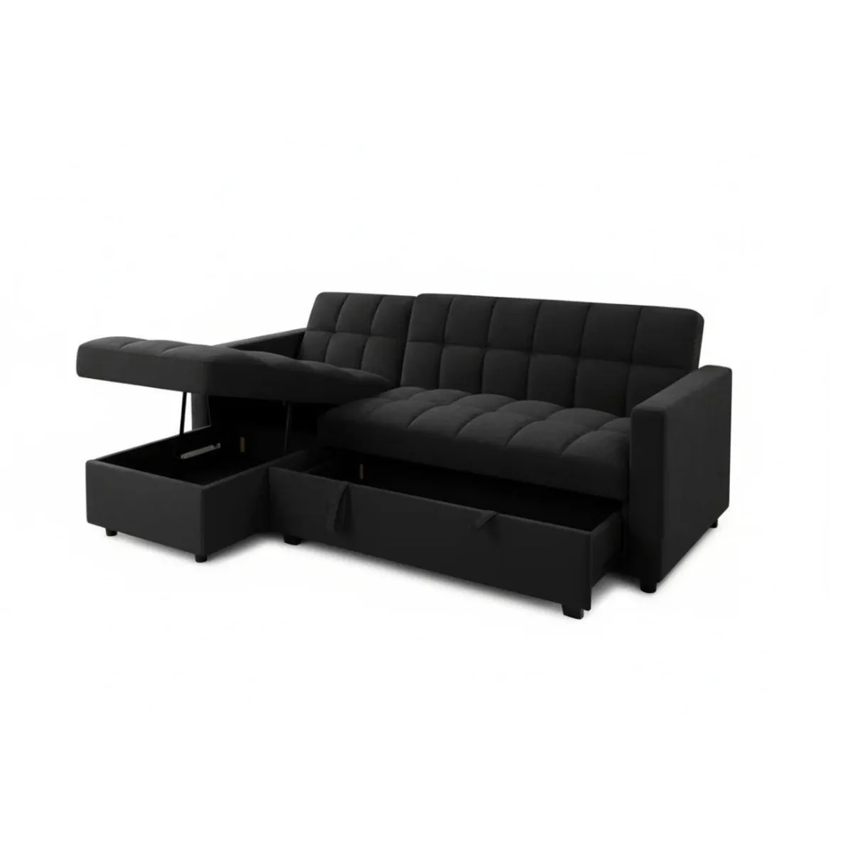 Kris Black Sofa Bed, Reversible Chaise & Storage - Image 4