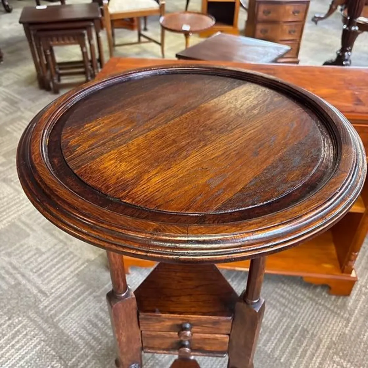 19th century oak pair of tripod stands with two sl - Image 3
