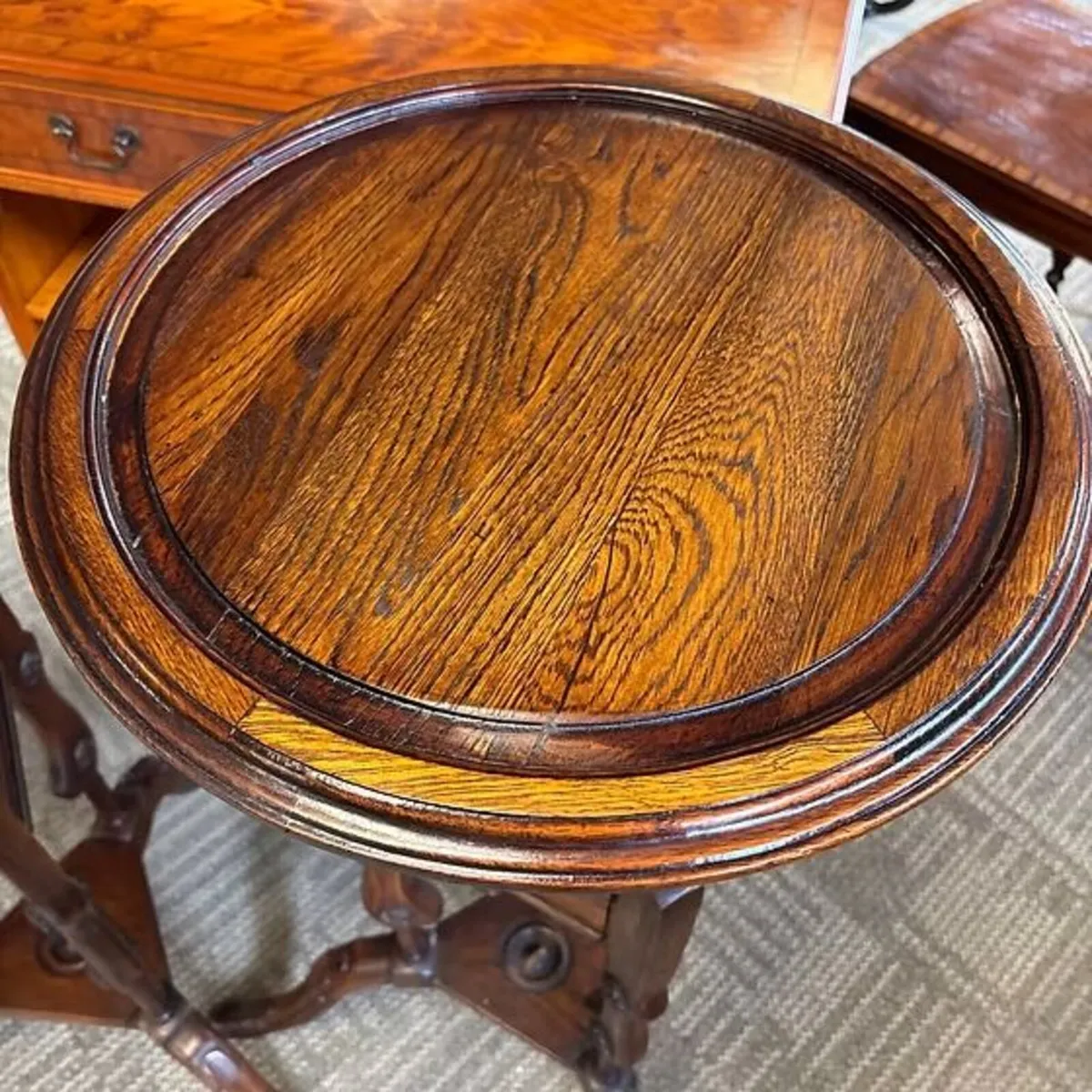 19th century oak pair of tripod stands with two sl - Image 2