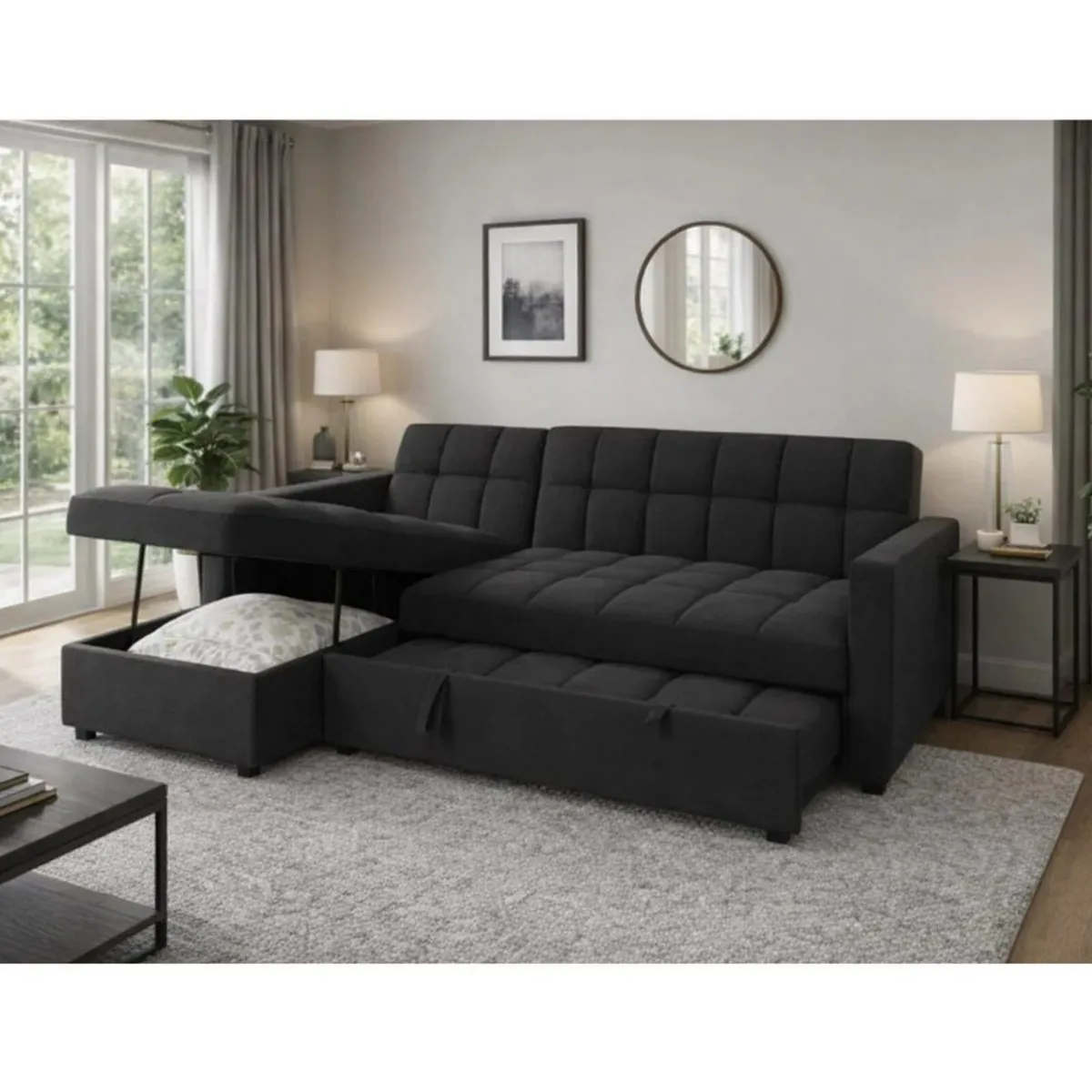 Kris Black Sofa Bed, Reversible Chaise & Storage - Image 1