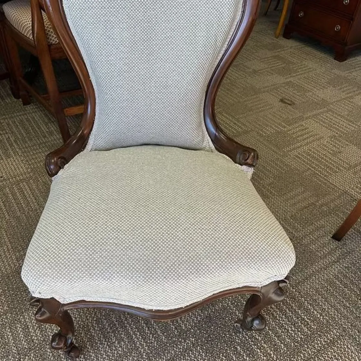 Late Victorian low occasional high back chair on c - Image 3