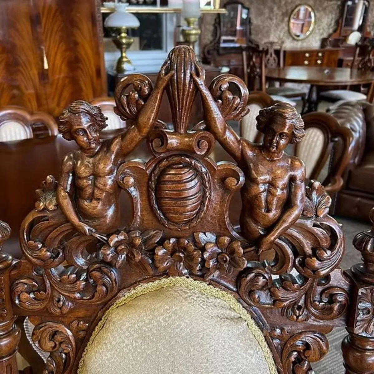 Fabulous monumental pair of antique throne chairs, - Image 3