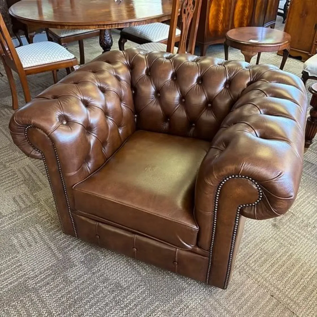 Clubman roll back Chesterfield leather arm chair - Image 1