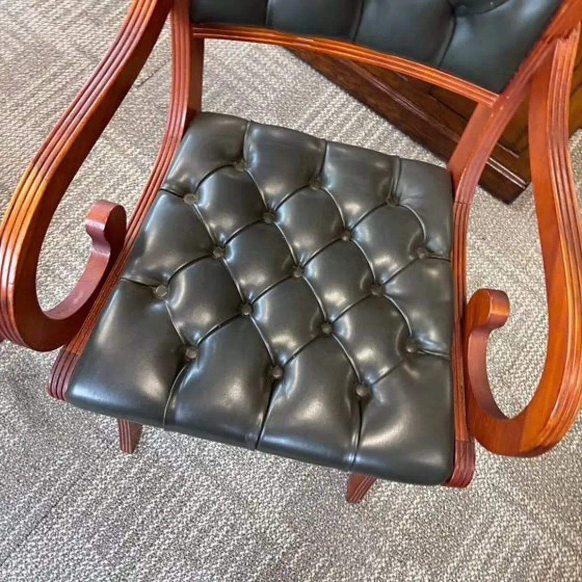 Button backed green leather occasional desk chair - Image 2