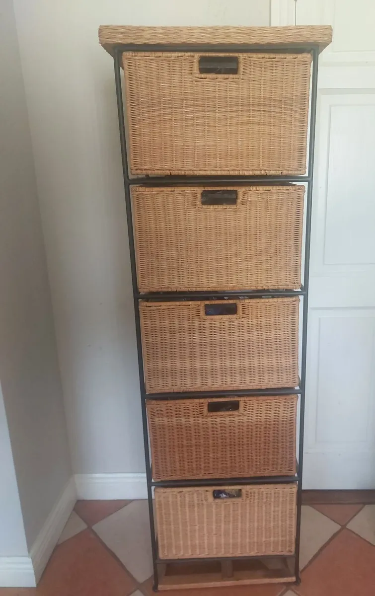 5 Drawer Black and Rattan Storage Unit - Image 2