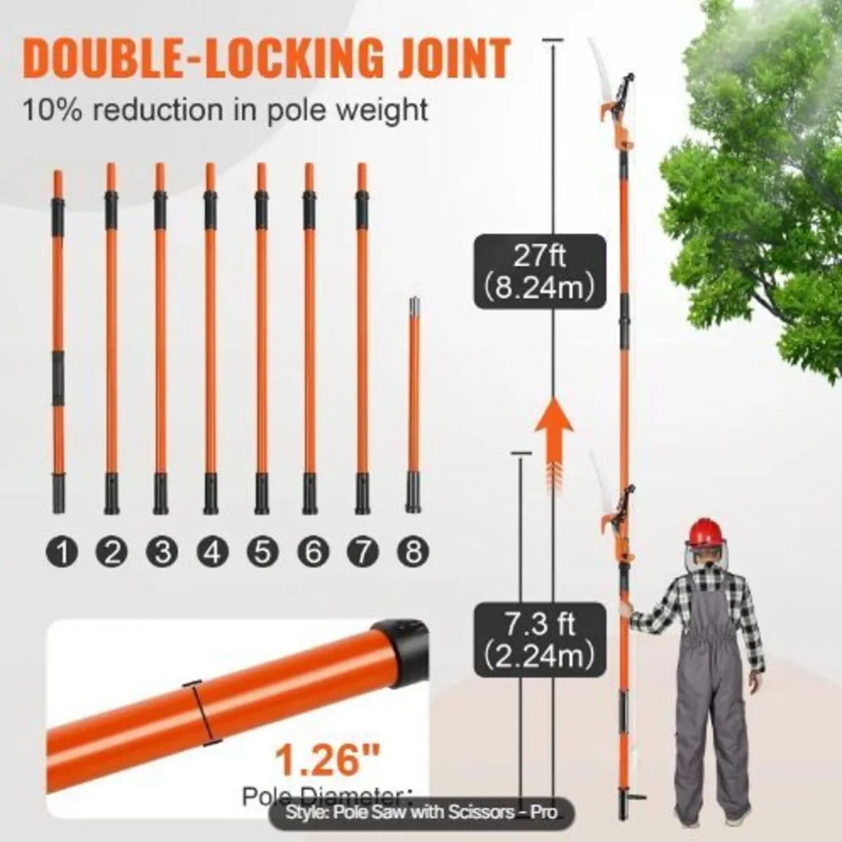 Manual Pole Saw, 2.2-8.2 m Extendable Tree Pruner - Image 4