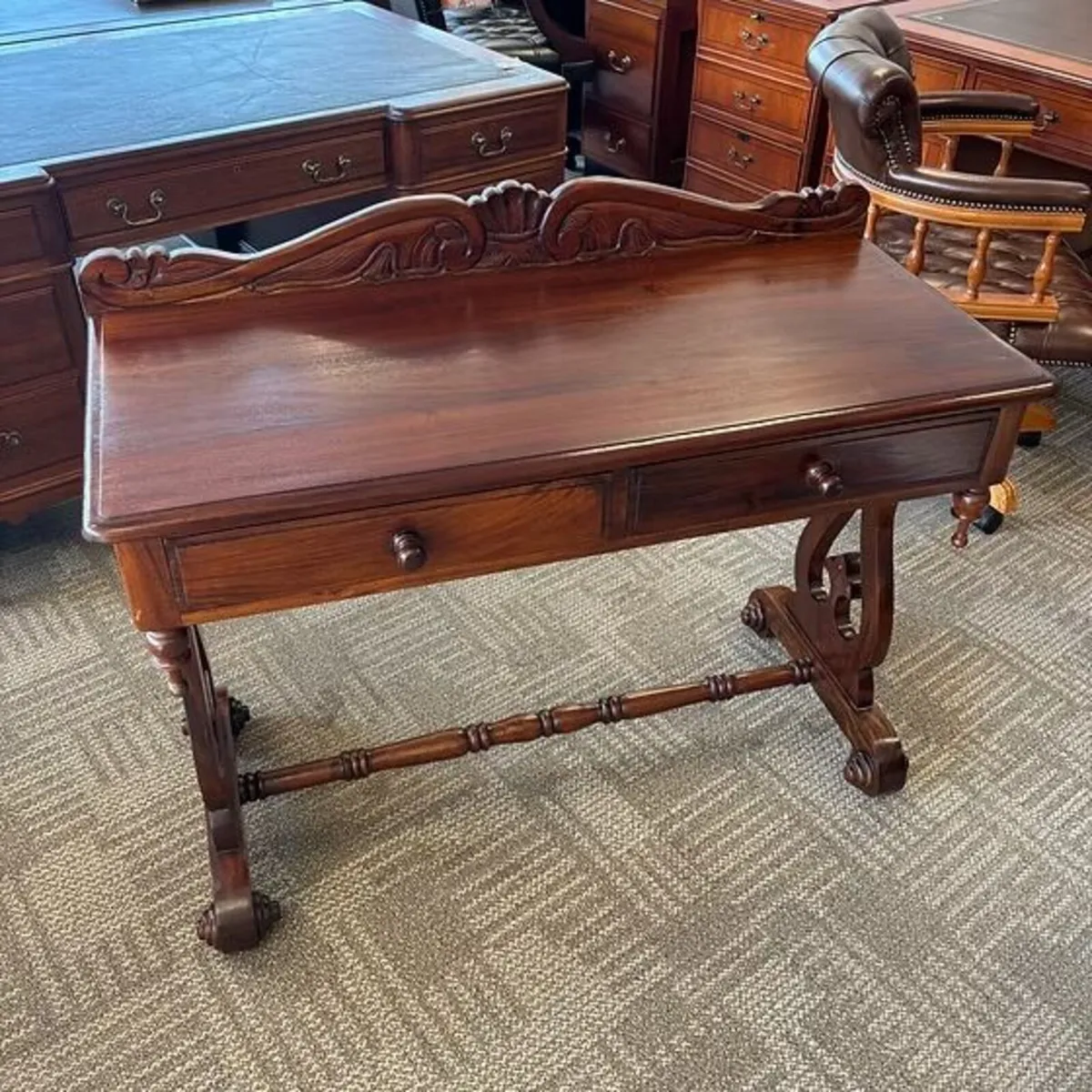 carved mahogany writing table with a sc - Image 1