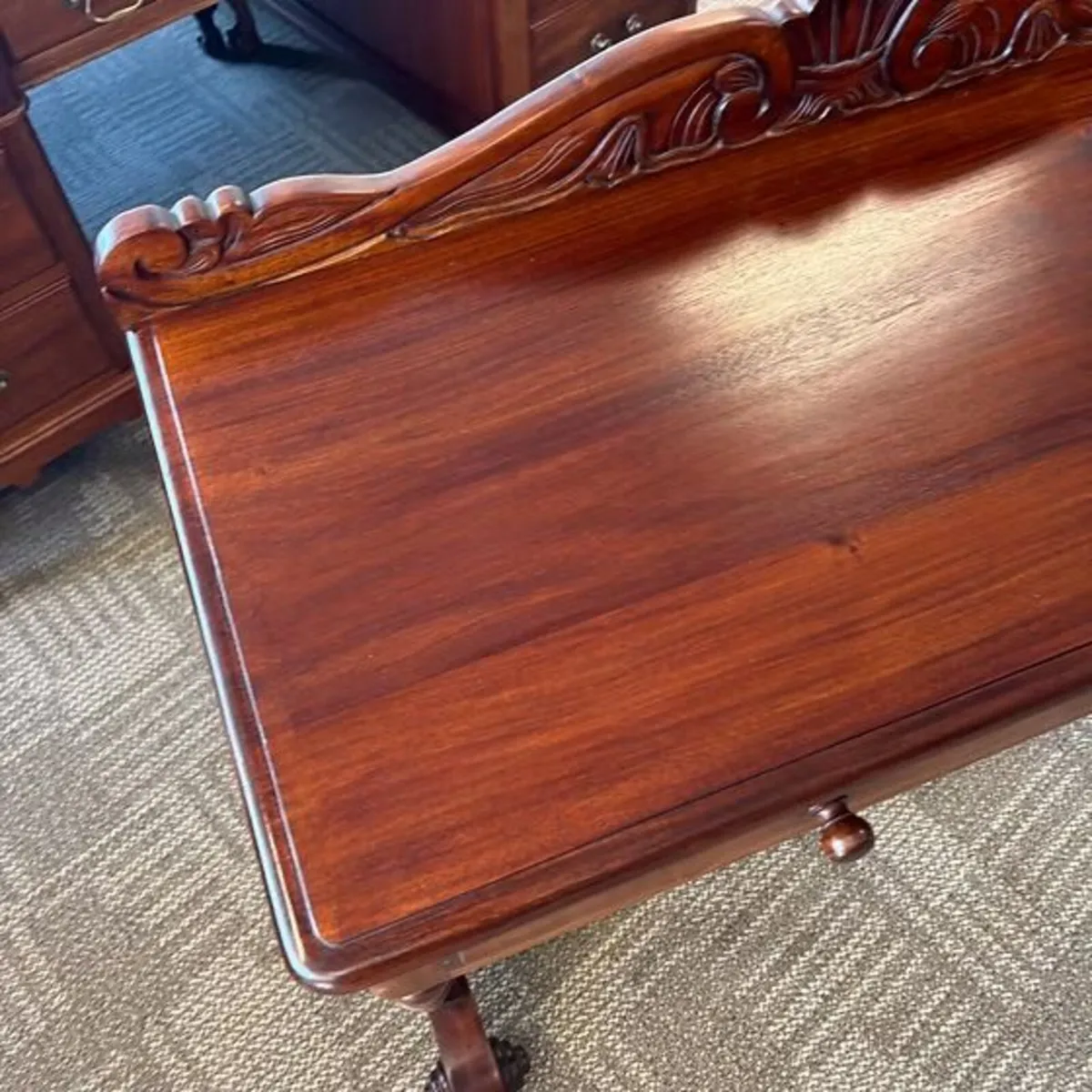 carved mahogany writing table with a sc - Image 2