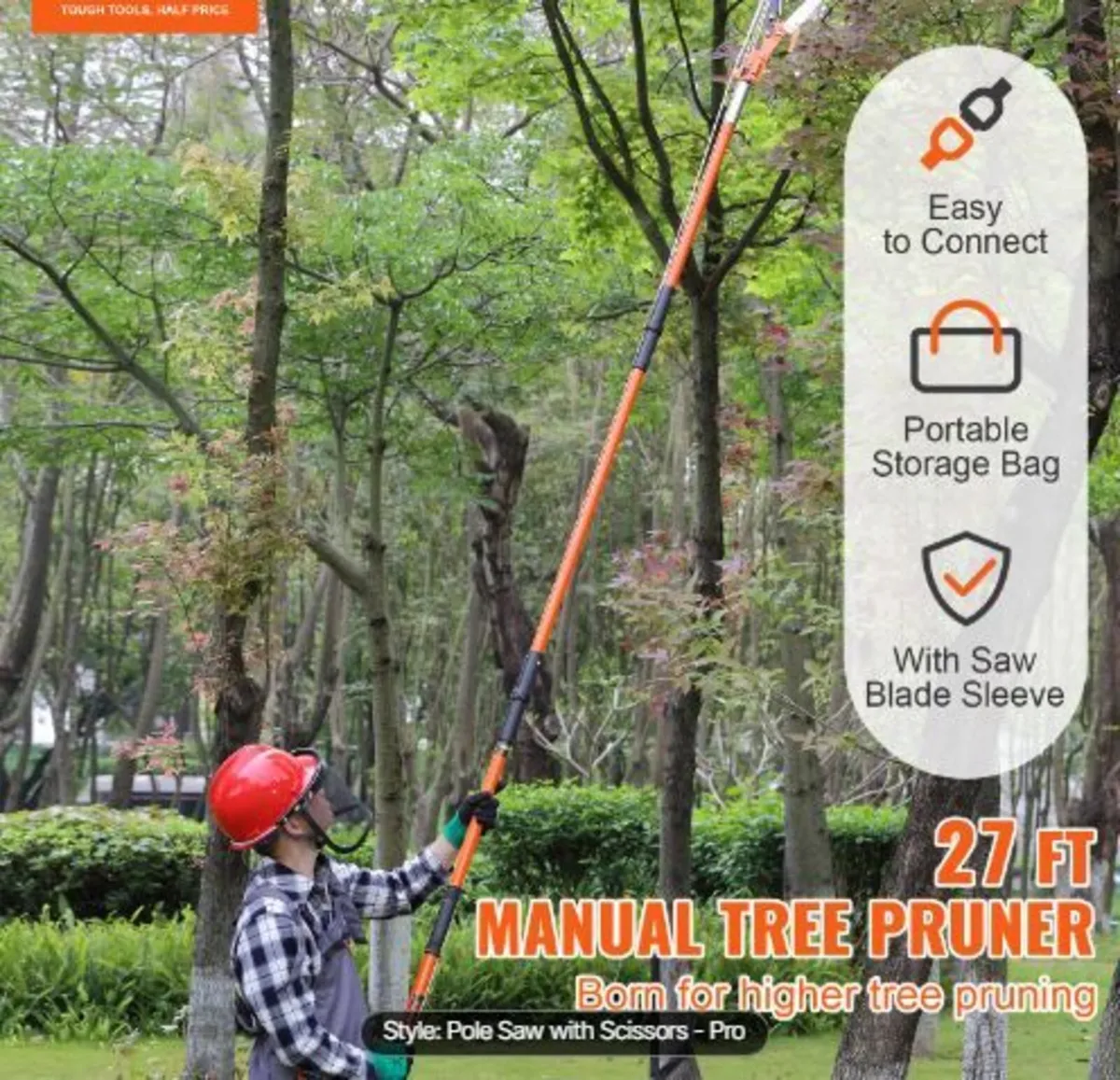 Manual Pole Saw, 2.2-8.2 m Extendable Tree Pruner - Image 3