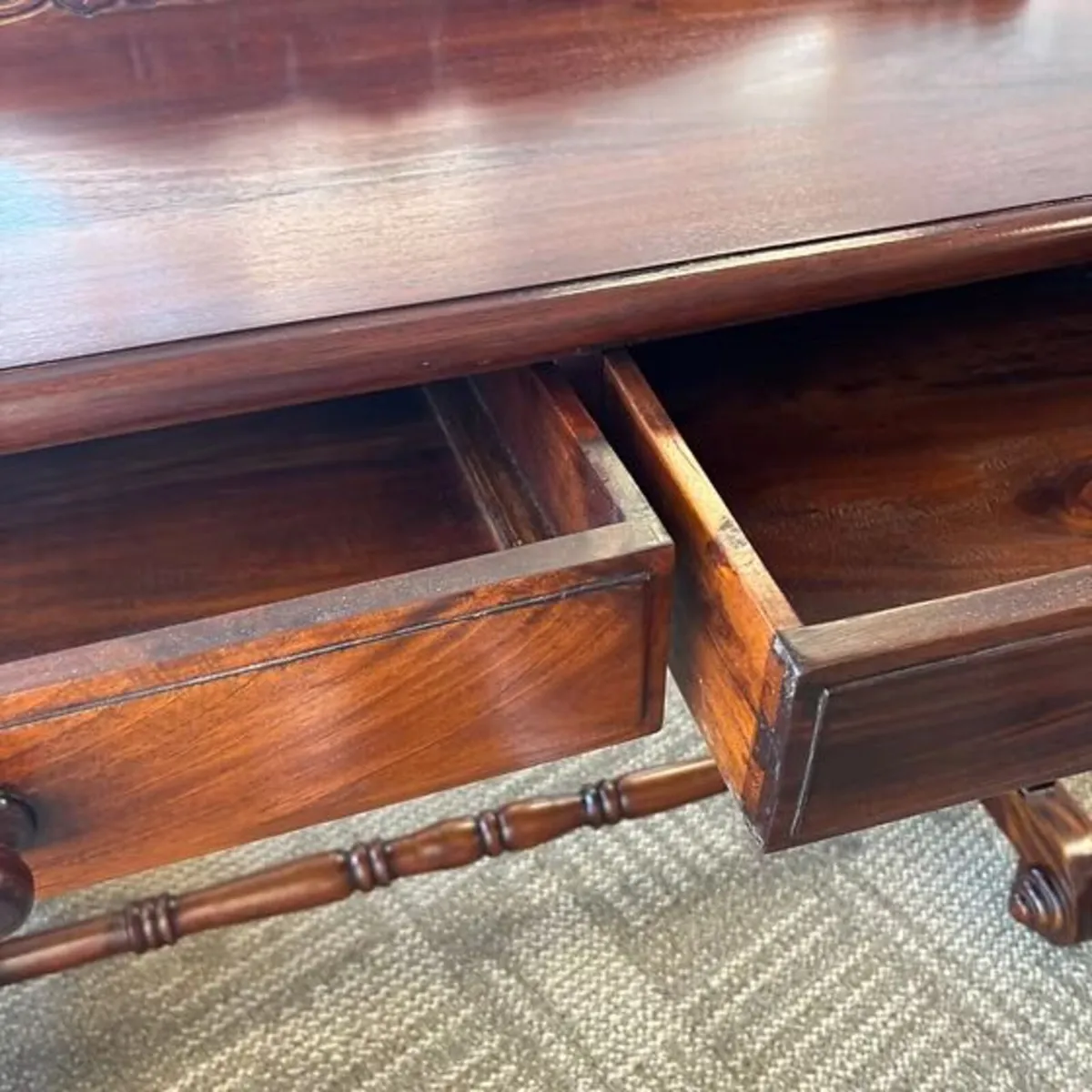 carved mahogany writing table with a sc - Image 3