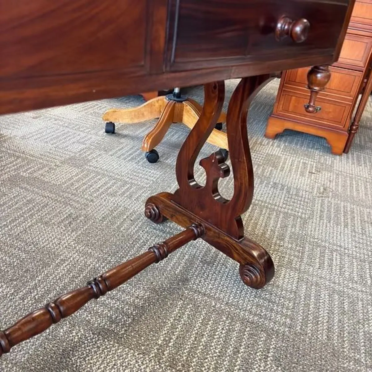 carved mahogany writing table with a sc - Image 4