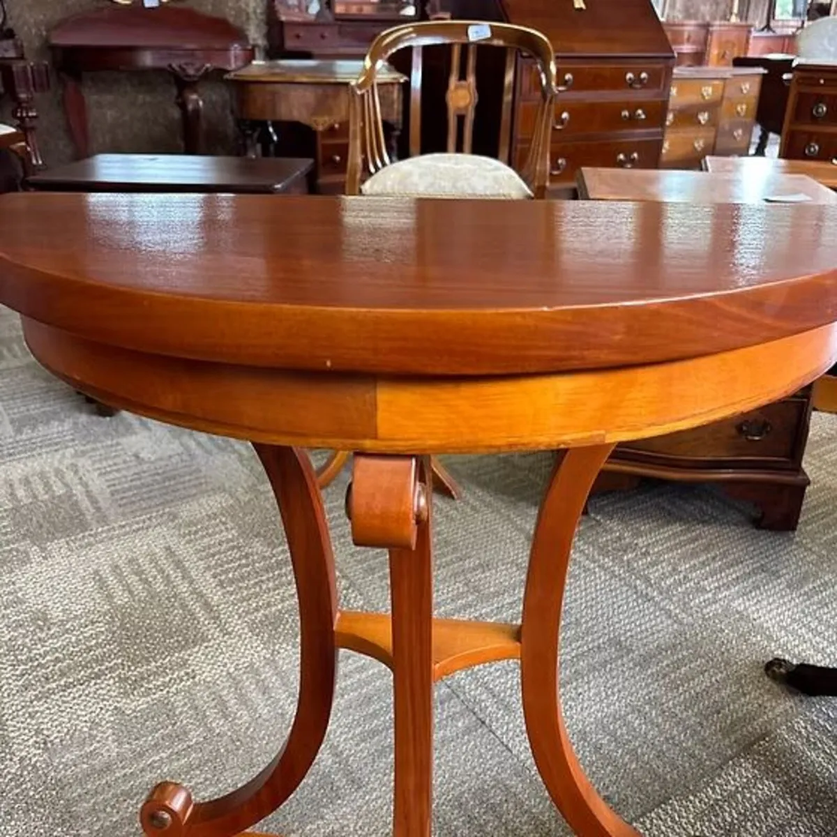 Beautiful mahogany demi lune console table with fl - Image 2