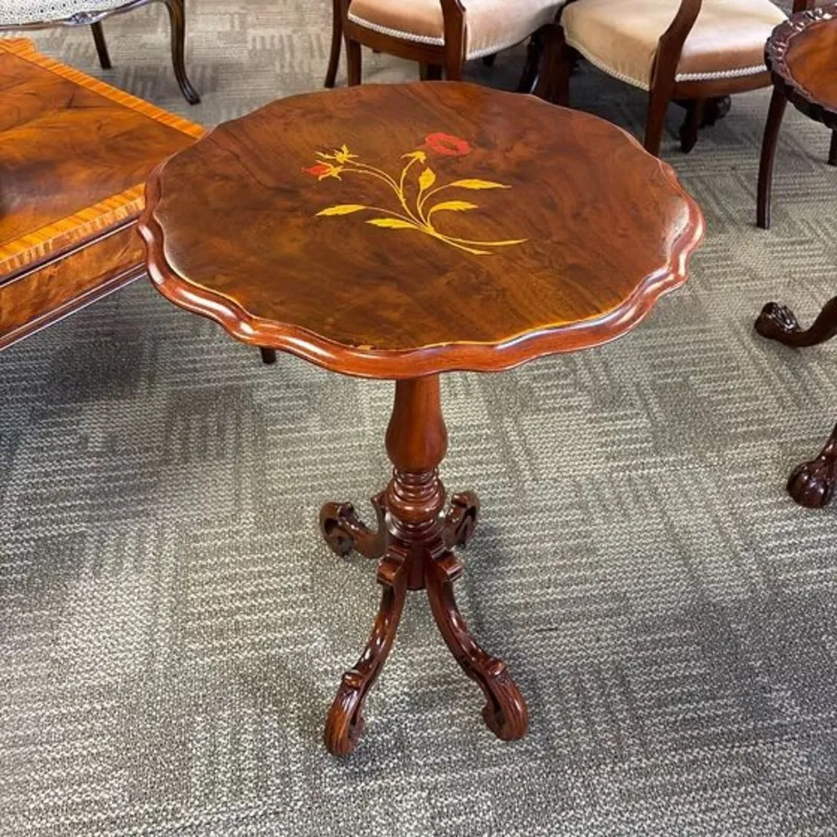 Beautiful mahogany floral invalid marquetry shaped - Image 3