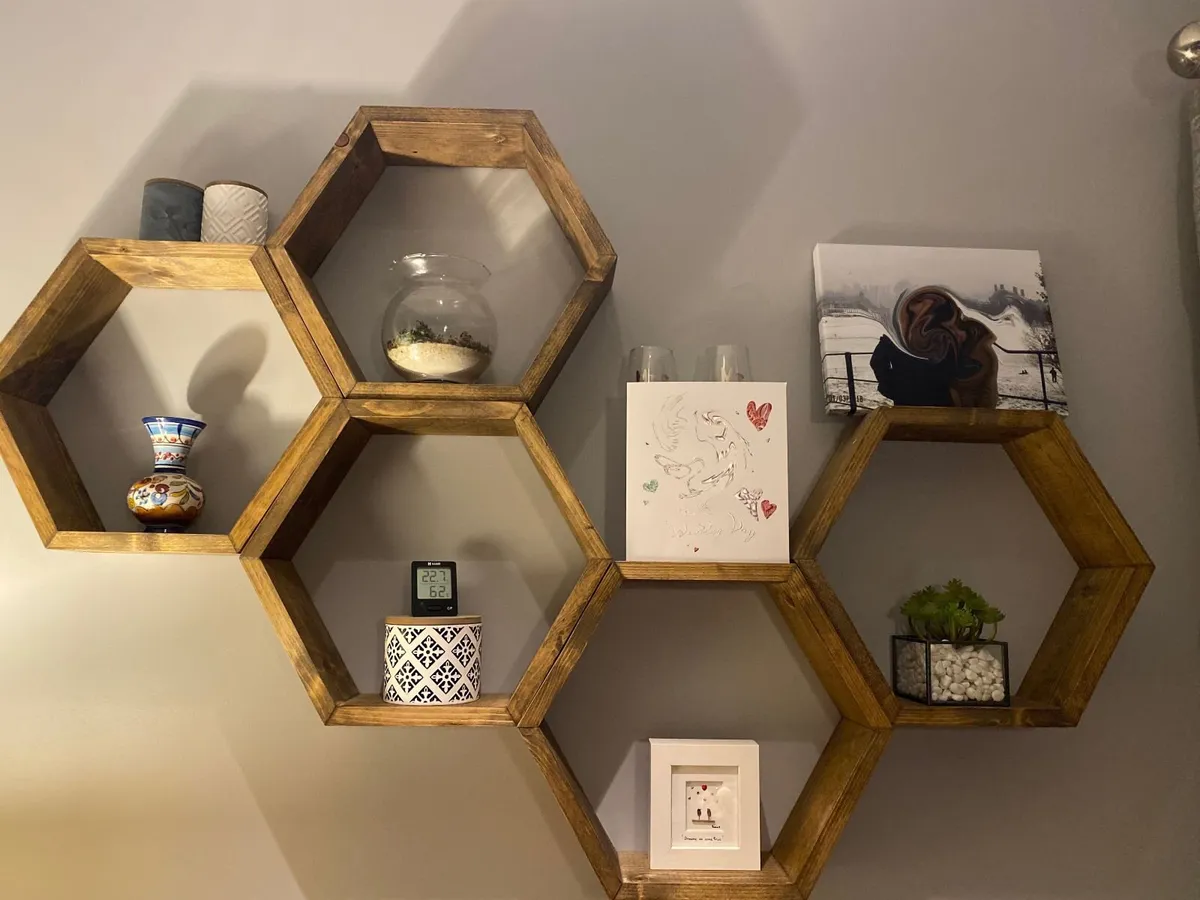 Large Wooden Hexagon Floating Shelves