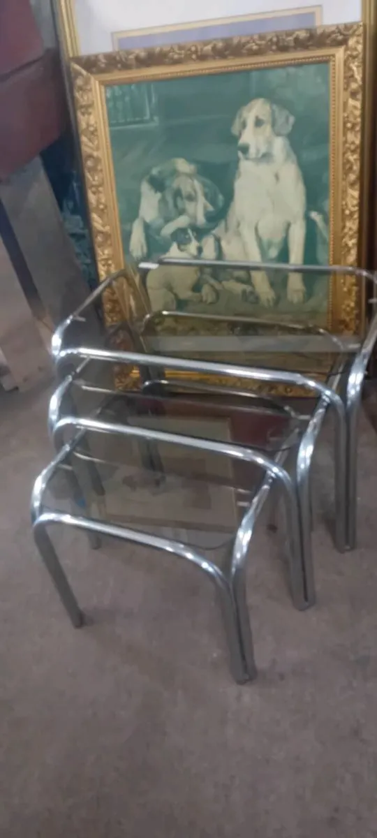 Retro Chrome And Glass Nest Of Tables - Image 1