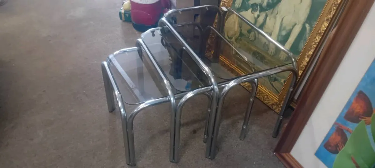 Retro Chrome And Glass Nest Of Tables - Image 2
