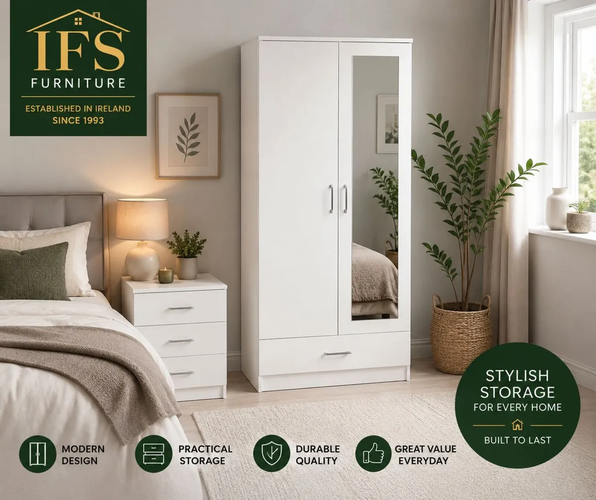 3 Piece Bedroom Set – Grey €349 | White /mirror - Image 2