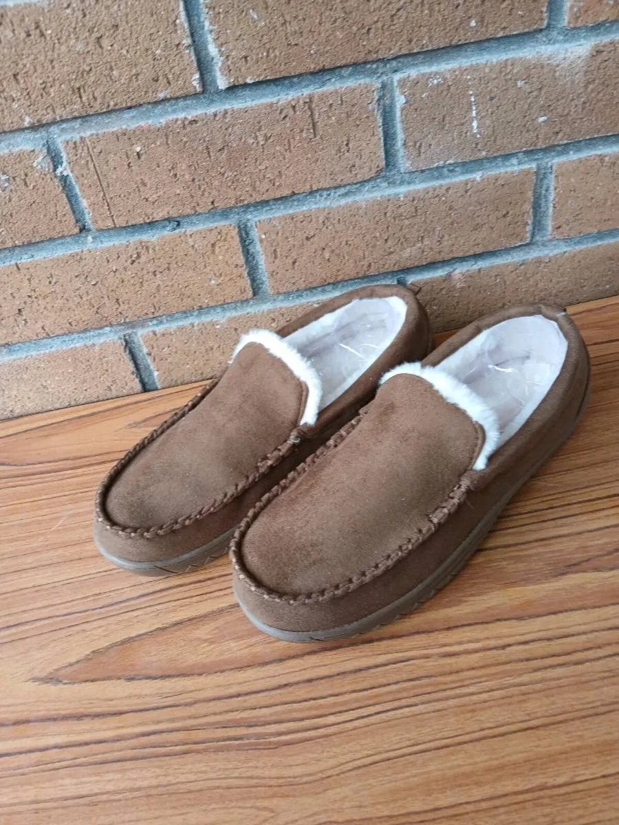 New gents mocassin suede sheepskin loafers size 10 - Image 1