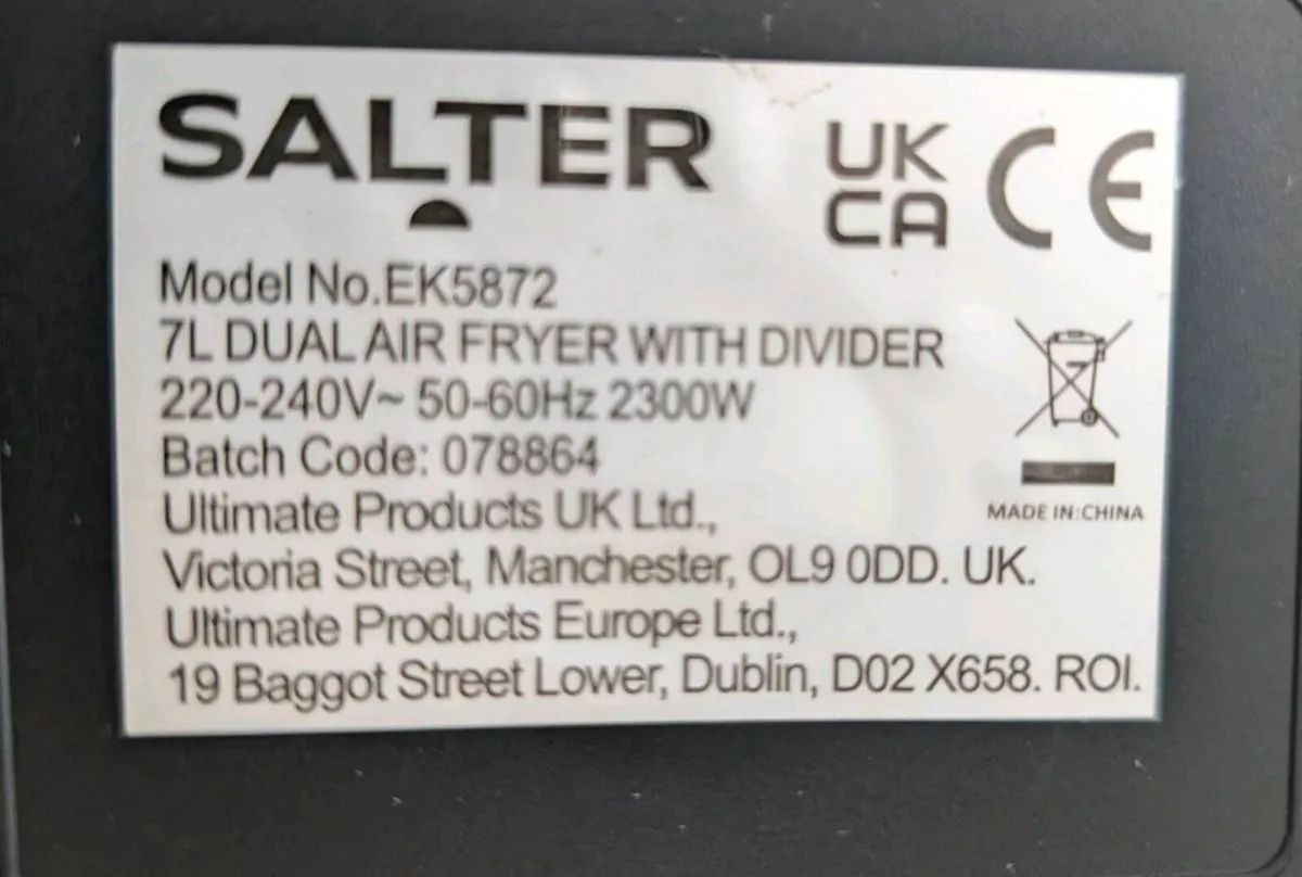 Excellent : Salter 7L Dual Air Fryer with Removabl - Image 3