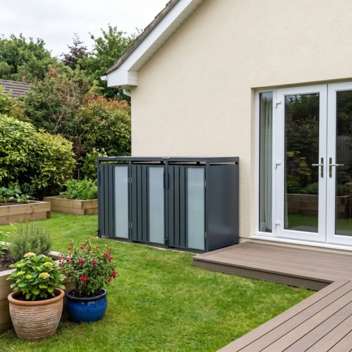 Opaque 3-Bay Premium Bin Shelter – High-End Modern - Image 1
