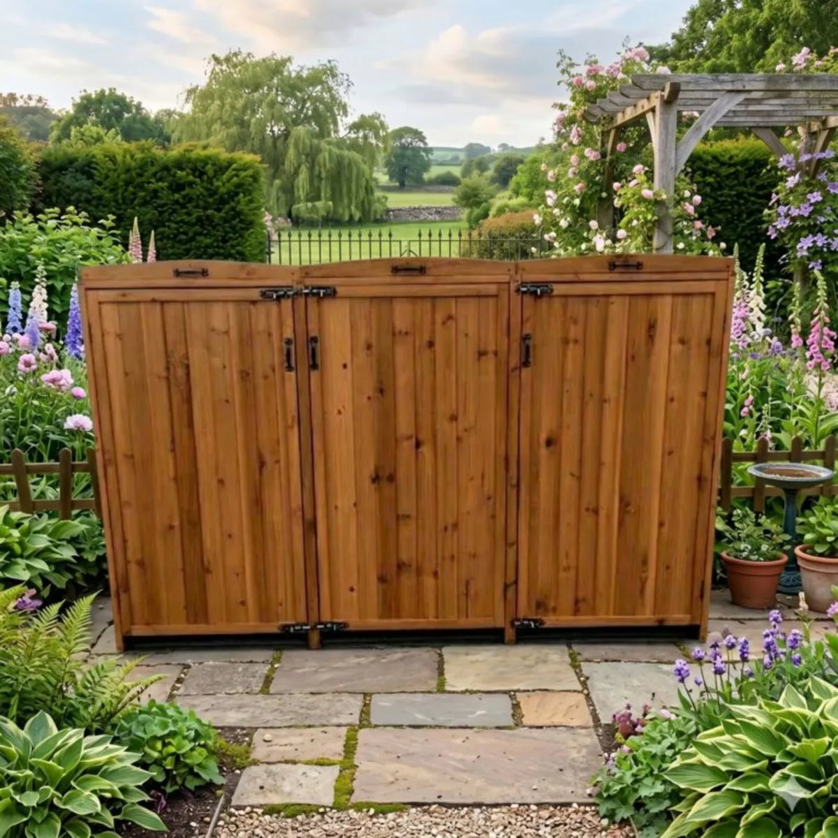Deluxe Wheelie Bin Storage with Gas Struts – 3 Bay - Image 1
