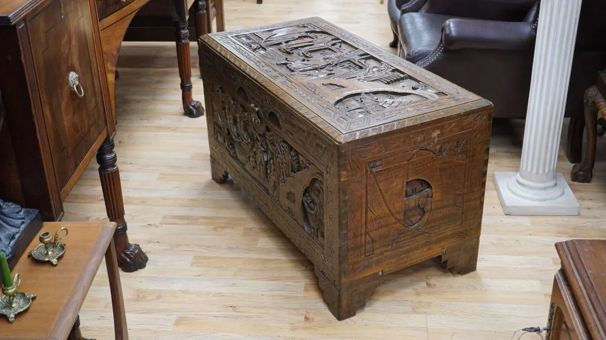 Large Chinese Carved Camphorwood Chest - Image 3