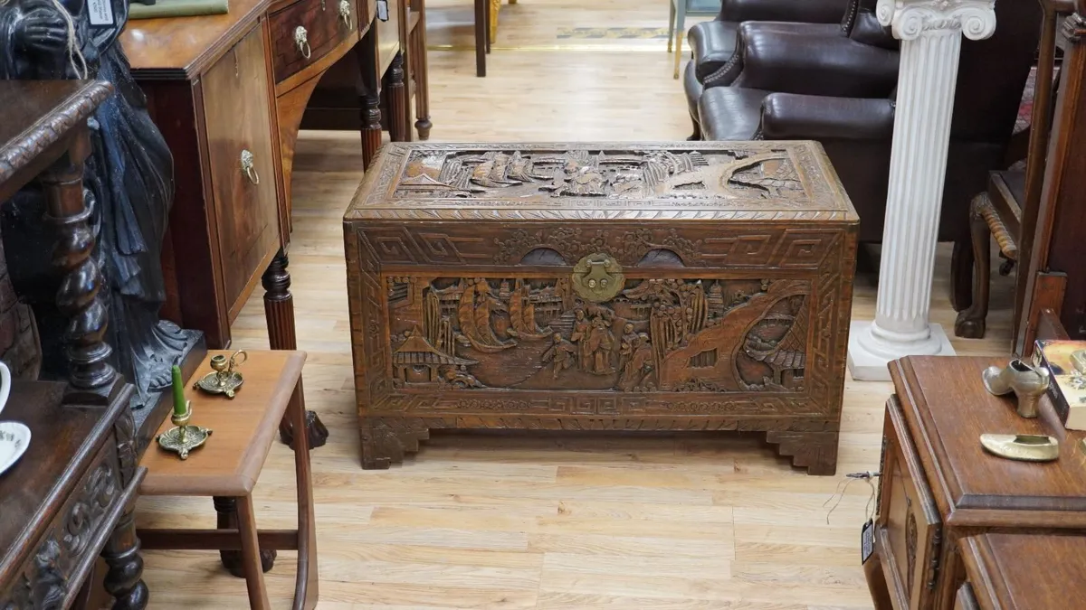 Large Chinese Carved Camphorwood Chest - Image 1