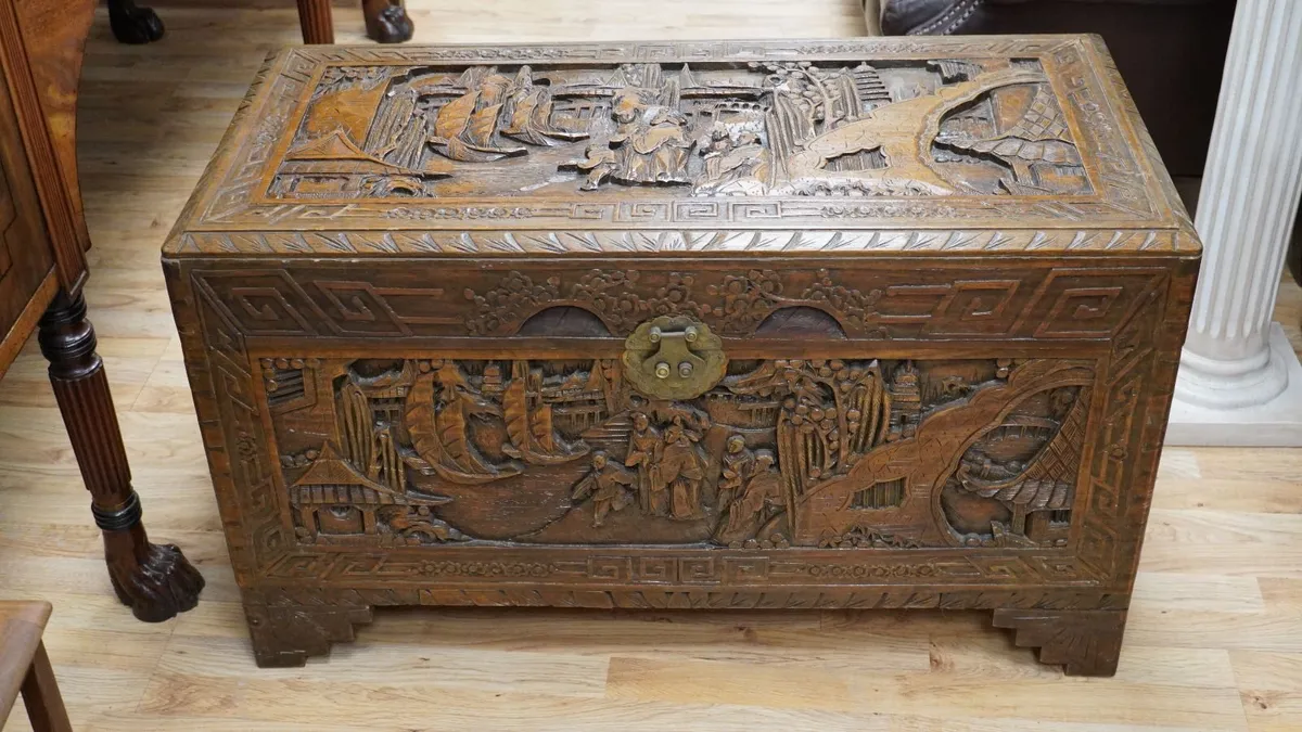 Large Chinese Carved Camphorwood Chest - Image 2