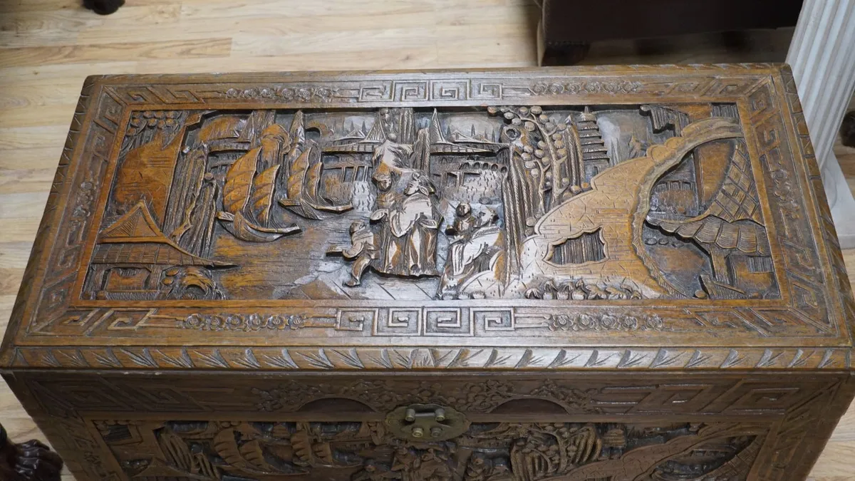 Large Chinese Carved Camphorwood Chest - Image 4