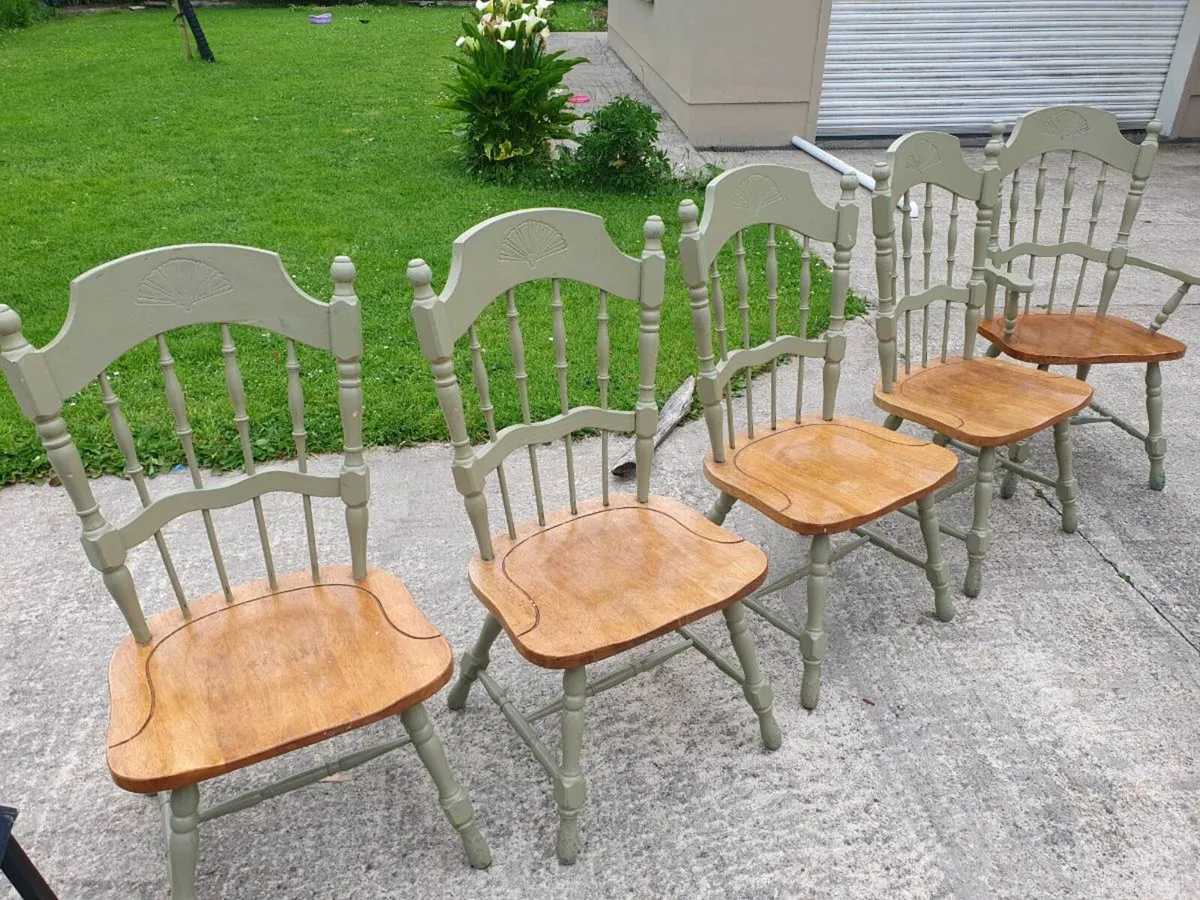 Set of 5 Heavy solid wood farmhouse dining chairs - Image 2