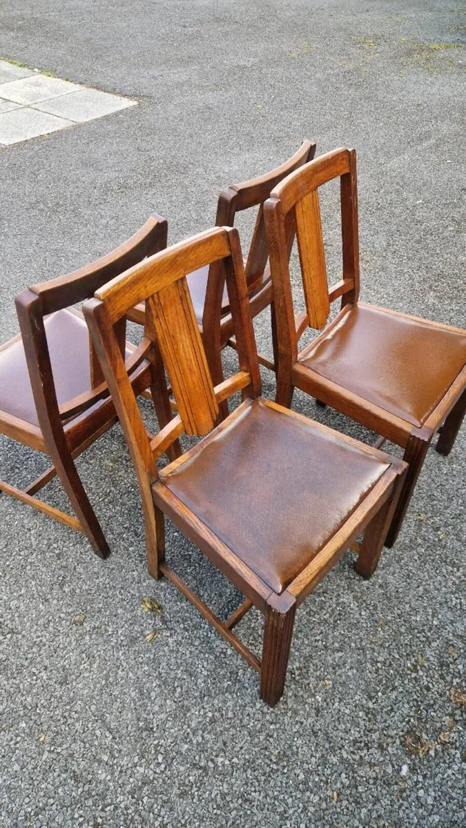 Set of 4 Vintage Solid Oak Dining Chairs - Image 1
