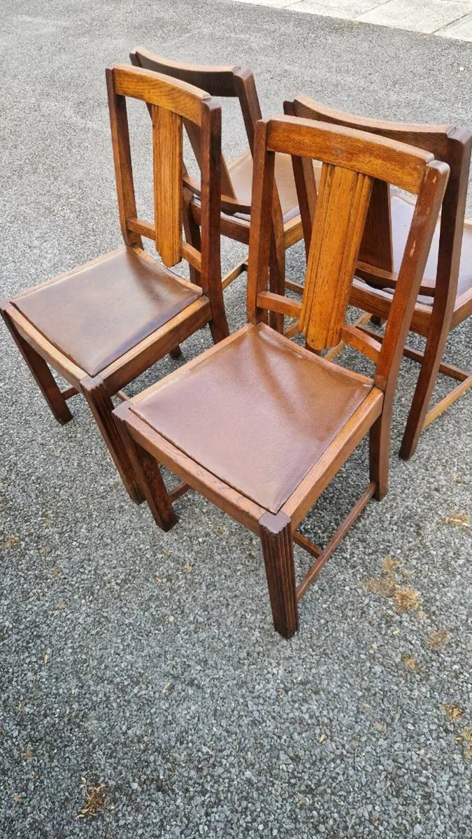 Set of 4 Vintage Solid Oak Dining Chairs - Image 4