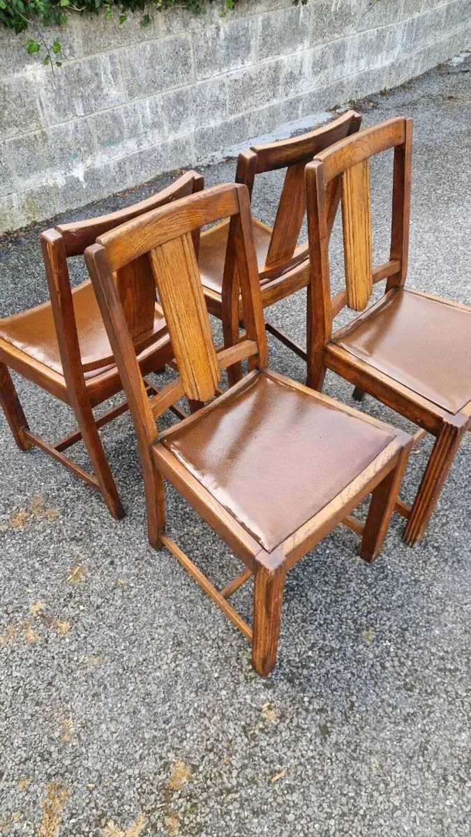 Set of 4 Vintage Solid Oak Dining Chairs - Image 3
