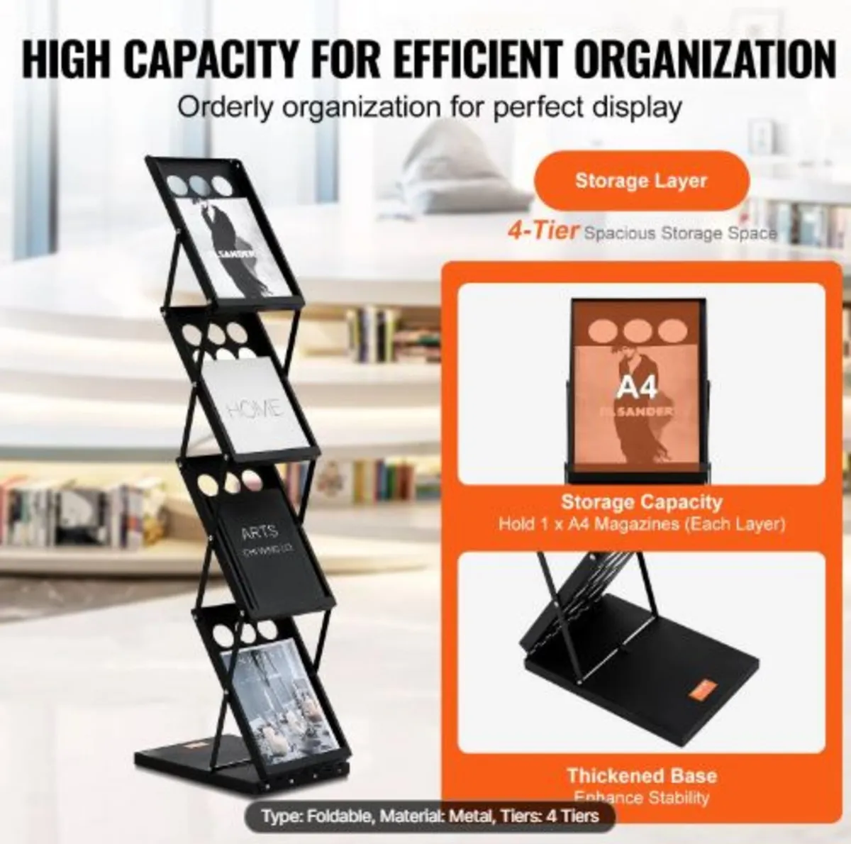 Foldable Magazine Display Rack. 4-Tier Brochure - Image 2