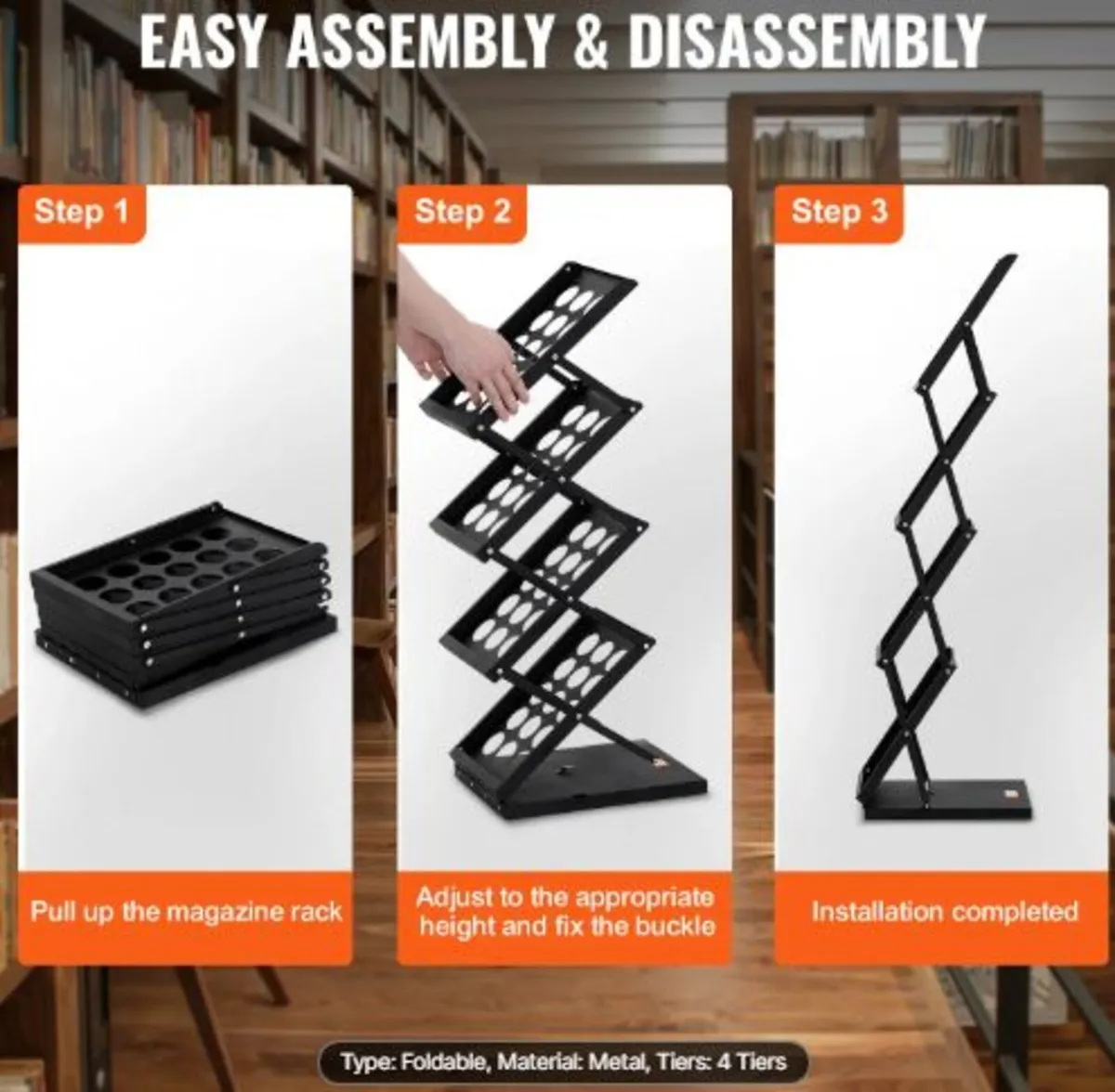 Foldable Magazine Display Rack. 4-Tier Brochure - Image 3